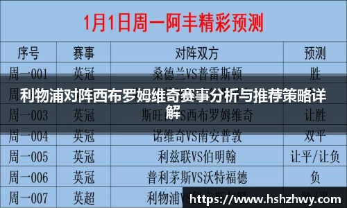 利物浦对阵西布罗姆维奇赛事分析与推荐策略详解